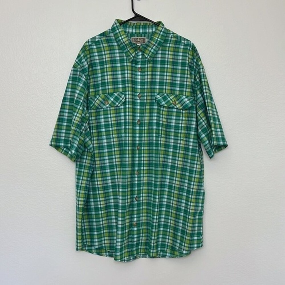 Duluth Trading Co. Big and Tall Men’s short Sleeve Shirt Plaid Green 2XL Tall
